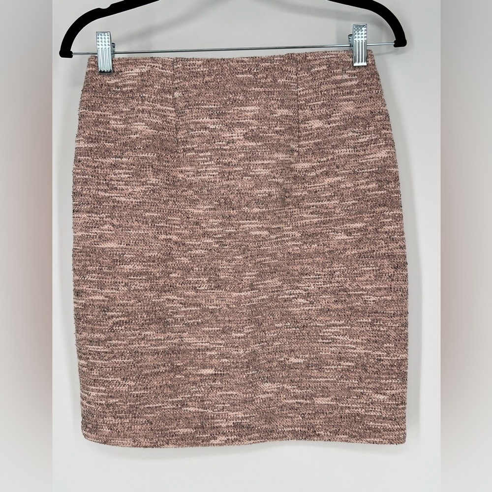 LOFT MINI PENCIL SKIRT, STRETCH KNIT FABRIC IN PINK & GREY, PULLON